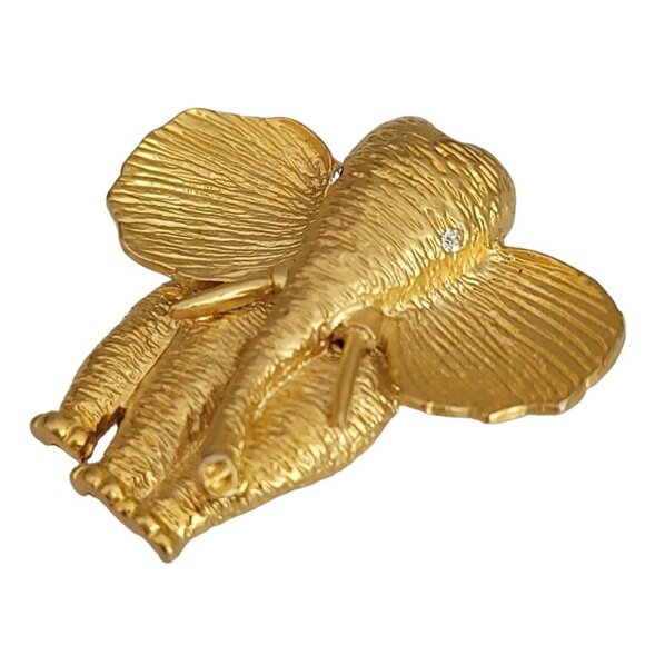 Gold Tone Elephant Clear Rhinestone Eyes Brooch K605 - Picture 4 of 9